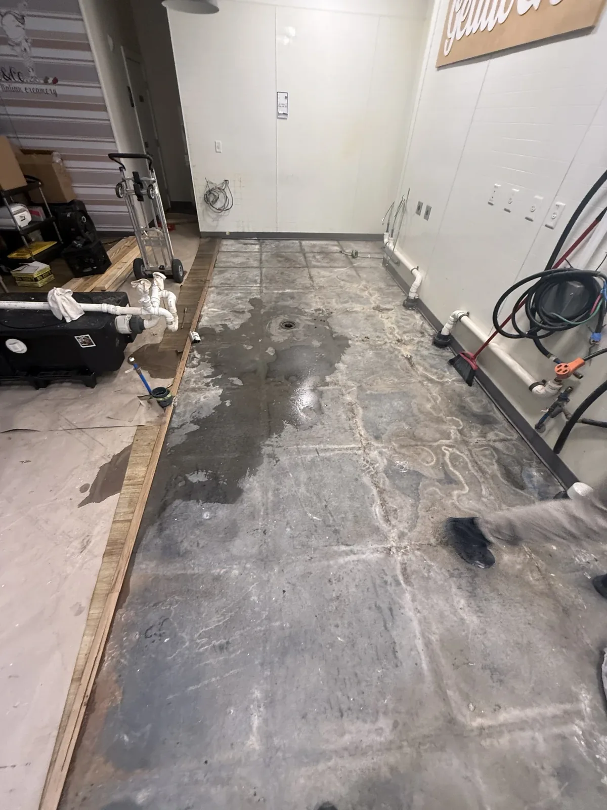 Process — Tile removed and slab ground down for mechanical prep