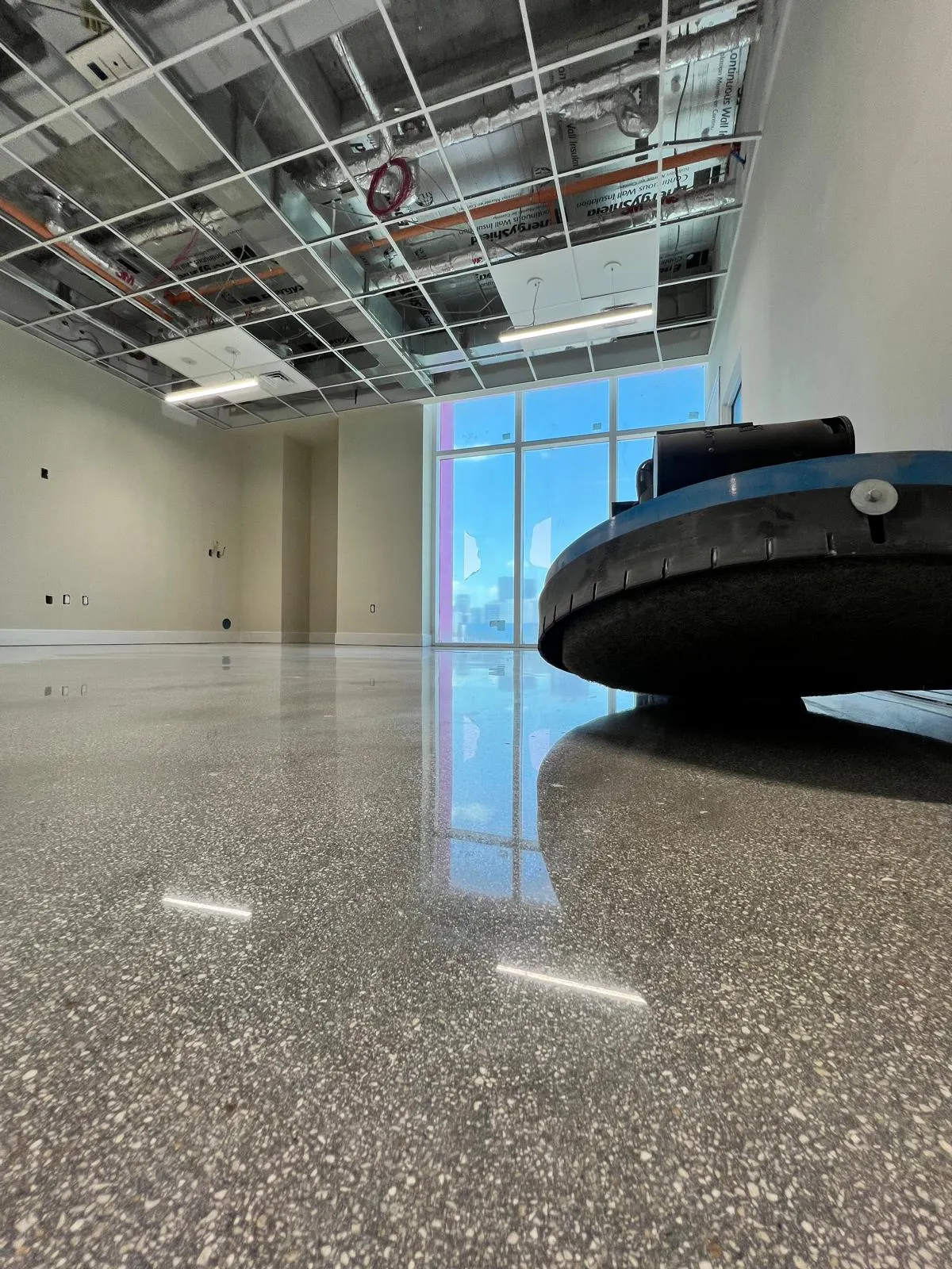 Office Polished Concrete - Burnisher in Action