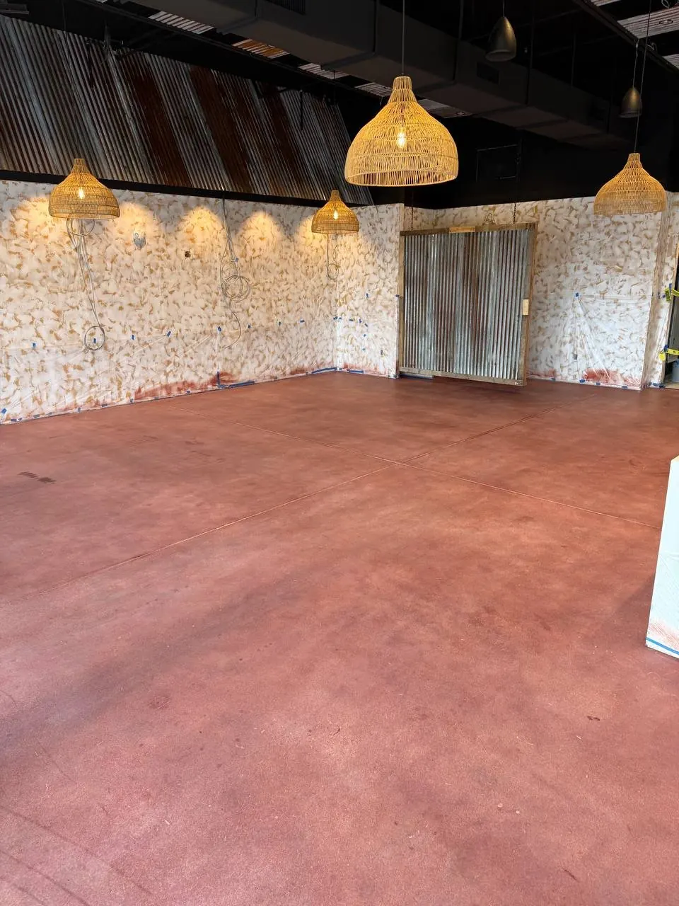 Polished Concrete Dining Wide View - Burgundy Stain SWFL