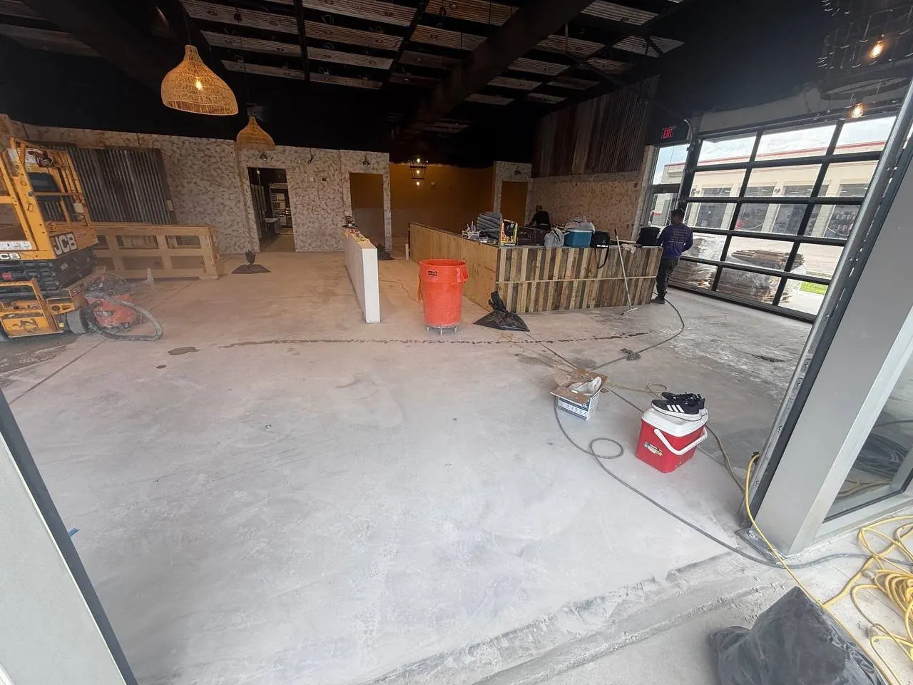 Burgundy Stain Application - Polished Concrete Process