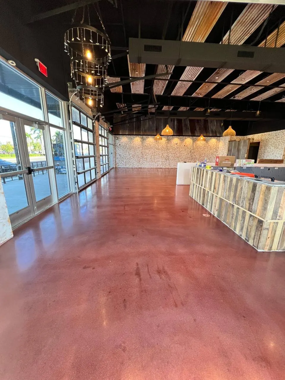 Restaurant Dining Polished Concrete Burgundy Stain - Naples FL