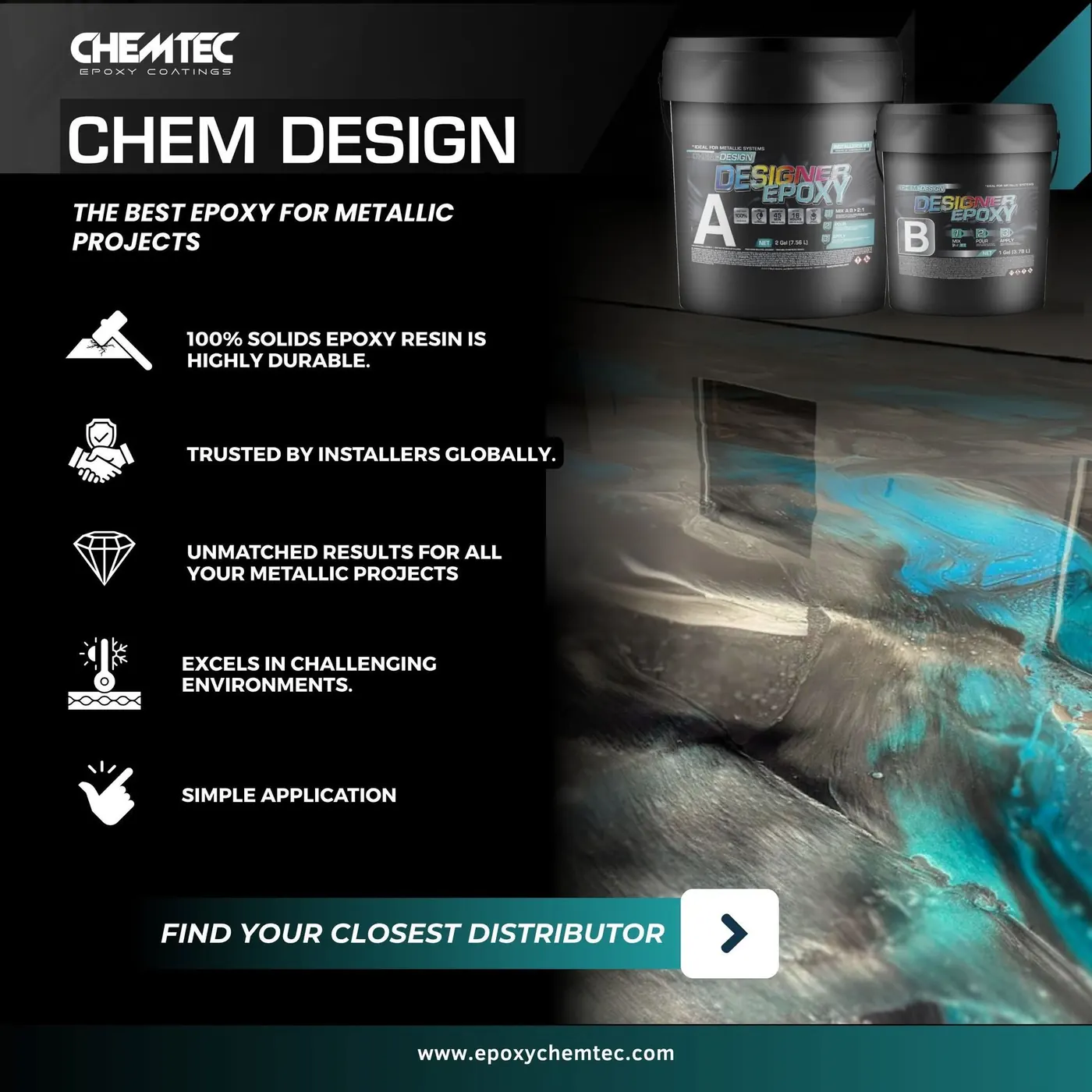 Chemtec Designer Epoxy Naples FL - 100% solids epoxy resin for stunning metallic projects
