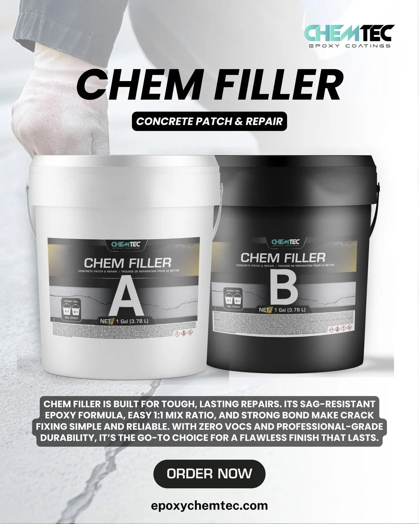 Chemtec Chem Filler concrete patch and repair Naples FL - professional epoxy gel for flawless repairs