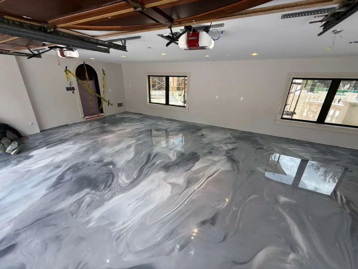 Metallic epoxy garage floor Fort Myers FL - 3D silver storm finish