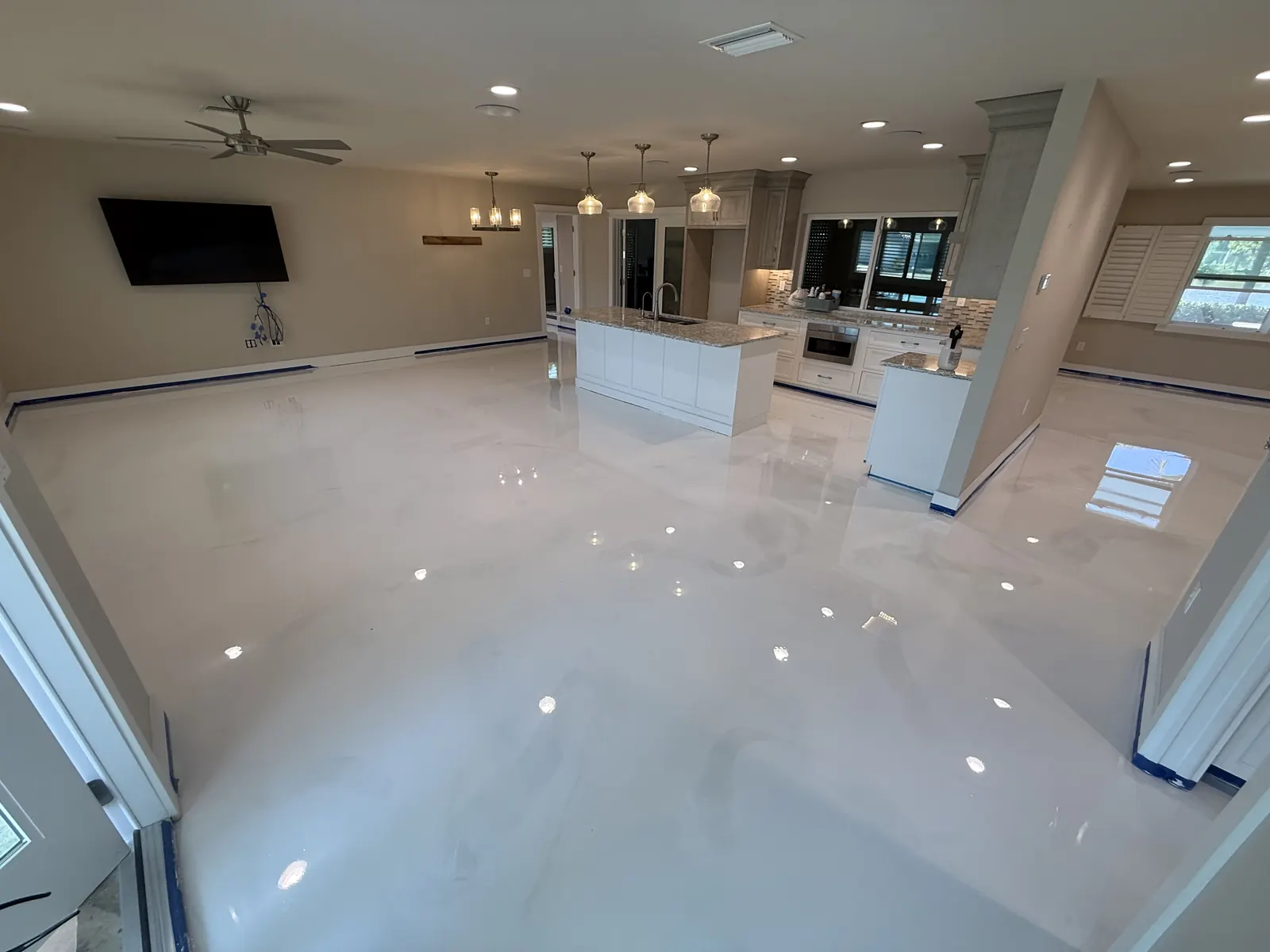 White Metallic Epoxy Living Room - Naples FL